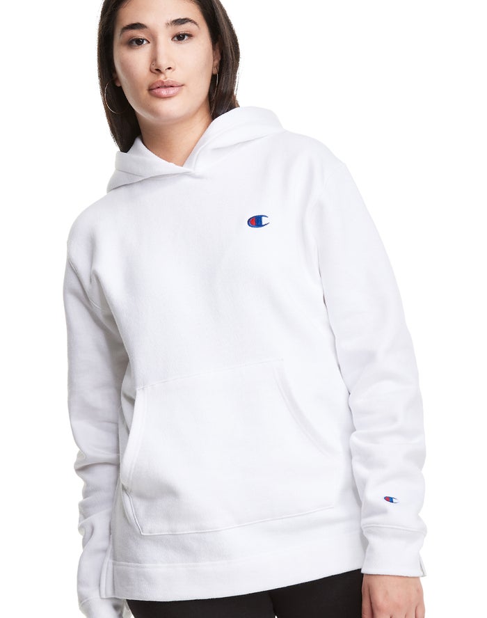 Champion Reverse Weave Open Bottom Kadın Kapşonlu Sweatshirt Beyaz ( QNXIDE518 )